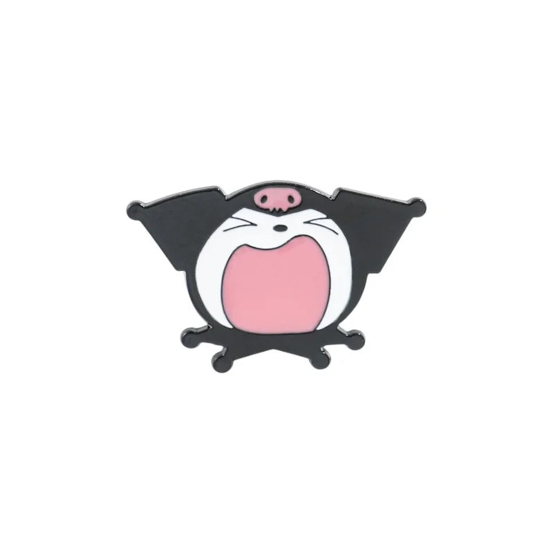 Cartoon character with black wings and pink face on a white background