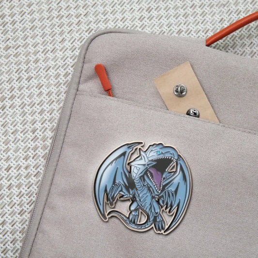 blue eyes white dragon yu gi oh enamel pin on bag