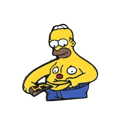 Cartoon character with a yellow face and blue pants on a white background