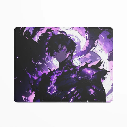 Mouse pad with anime-style character design in purple and black