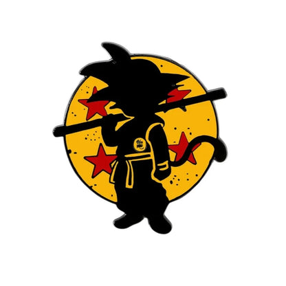 Silhouette of a character holding a staff against a yellow circle with red stars on a white background