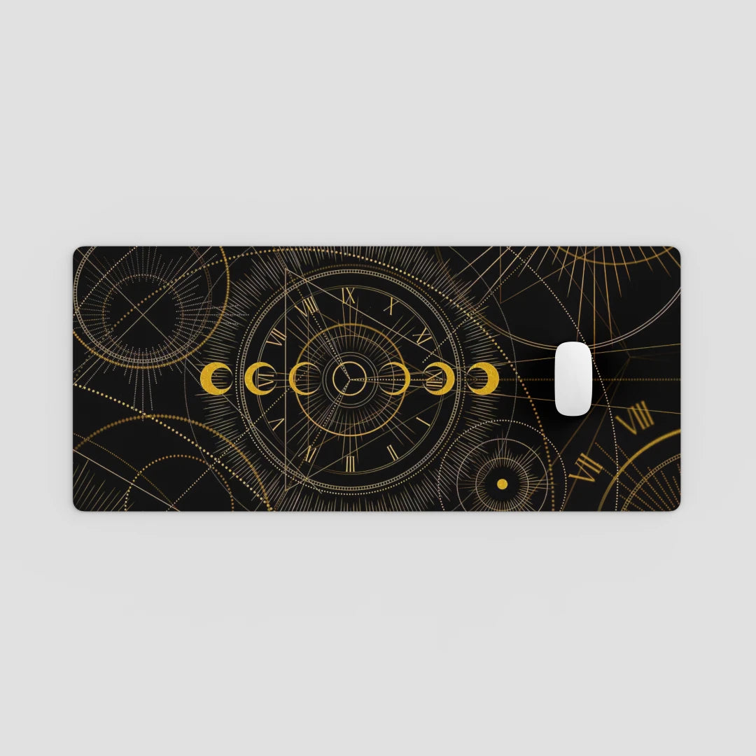 Phone case with gold astrological design on a black background