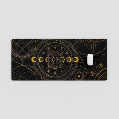 Phone case with gold astrological design on a black background