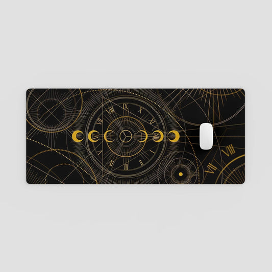Phone case with gold astrological design on a black background