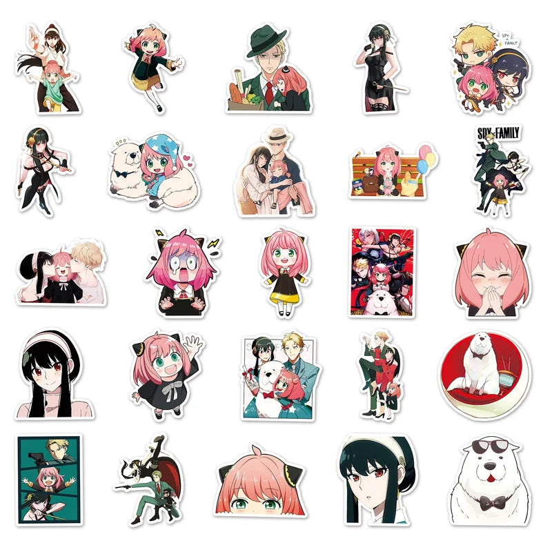 Collection of animated character stickers on a white background