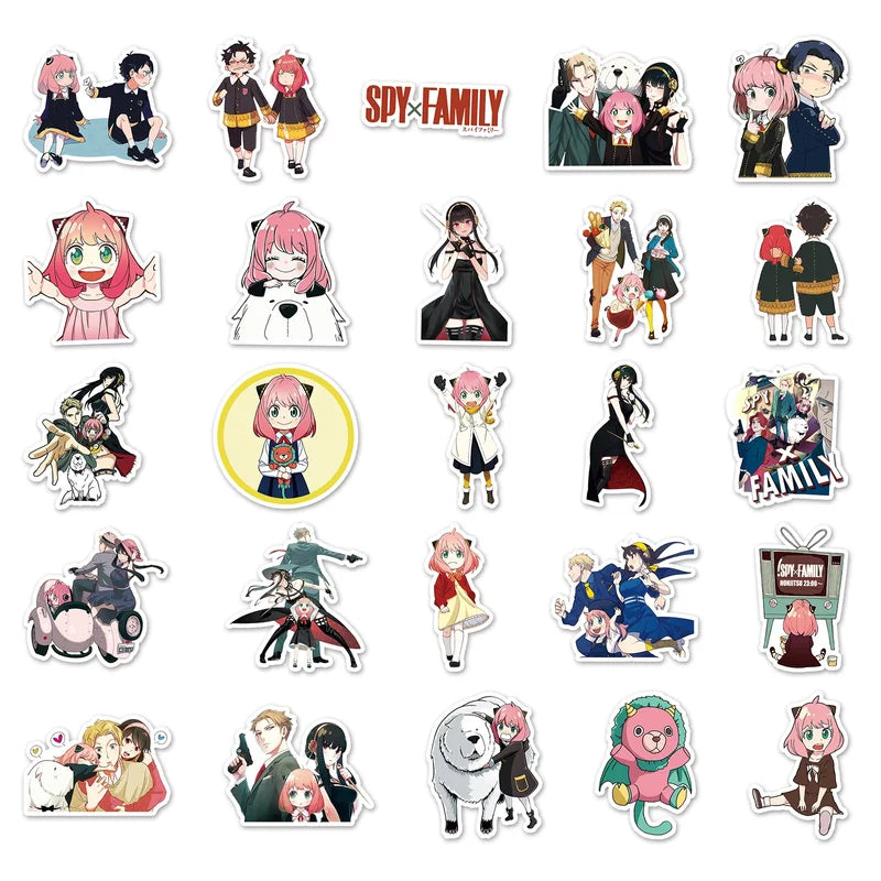 Collection of animated character stickers on a white background