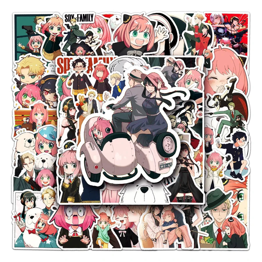 Collection of anime-style stickers featuring various characters on a white background.