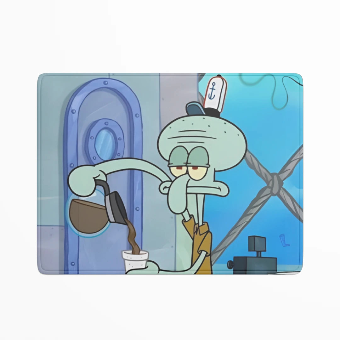 Cartoon character in a blue and gray underwater setting