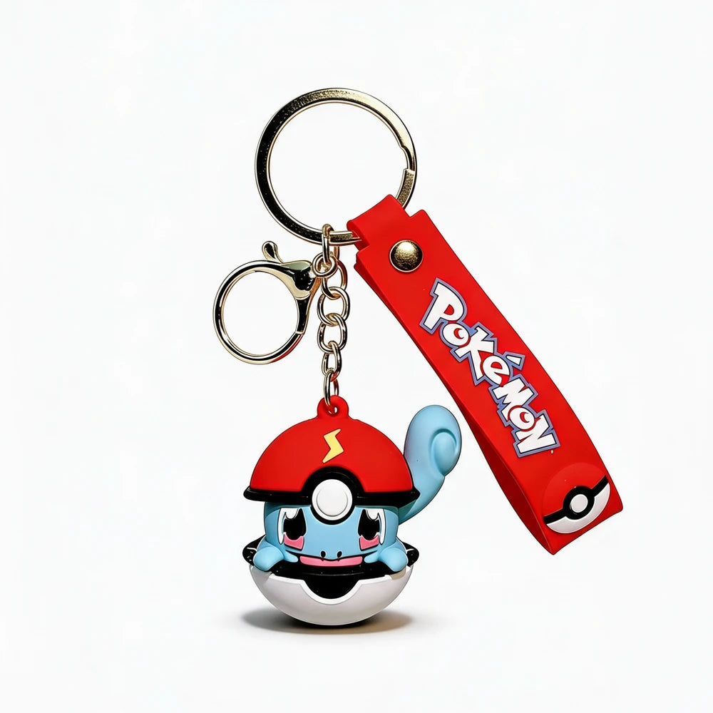 Pokémon keychain with a character in a red hat on a white background