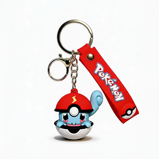 Pokémon keychain with a character in a red hat on a white background