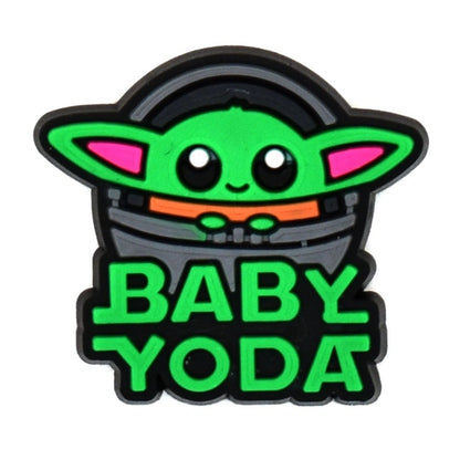 Cute illustration of Baby Yoda with 'Baby Yoda' text on a white background