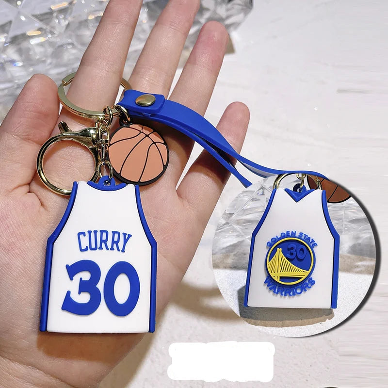 Keychain resembling a basketball jersey with 'Curry 30' on a hand