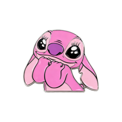 Pink cartoon character with a white background
