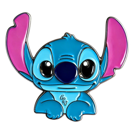 Blue cartoon character with pink ears on a white background