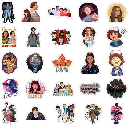 Collection of 'Stranger Things' themed stickers on a white background