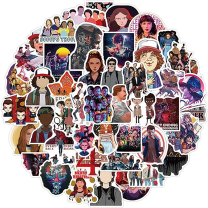 Collection of various stickers featuring different characters and scenes on a white background