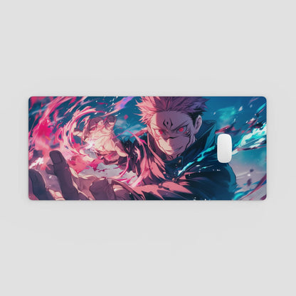 Anime-style character on a mouse pad with vibrant colors