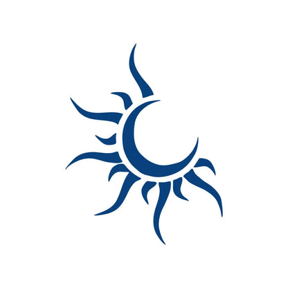 Blue sun and moon tattoo design on a white background