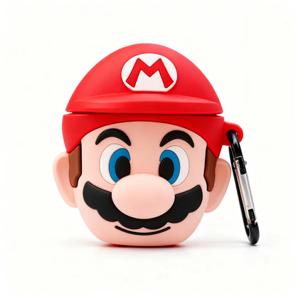 super mario airpods case with keychain on a white background