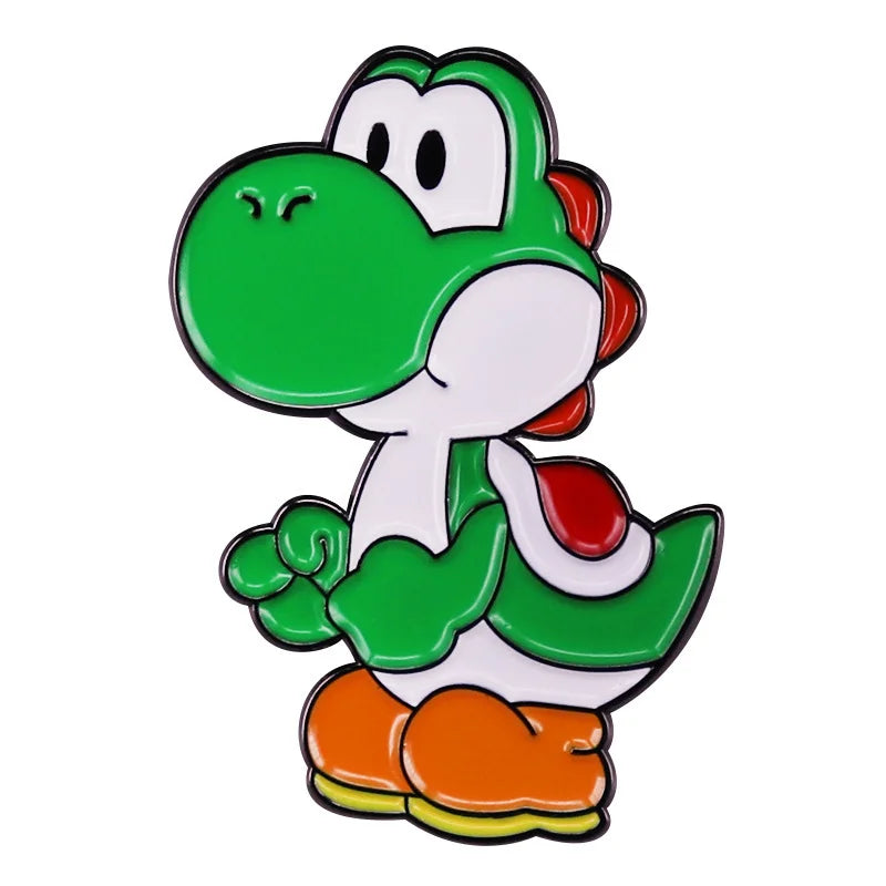 Green dinosaur-like character with red accents on a white background
