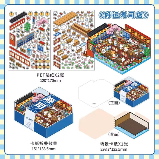 Sushi Restaurant Sticker DIY Set Miniature World