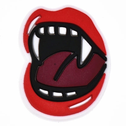 Red lips with a black tongue on a white background