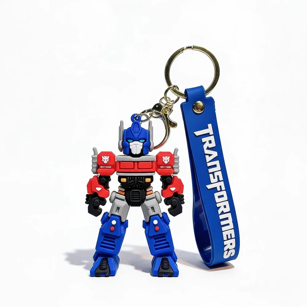 Transformers keychain with blue strap on a white background