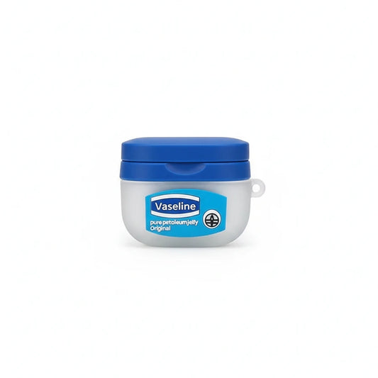Vaseline jar with blue lid on a white background