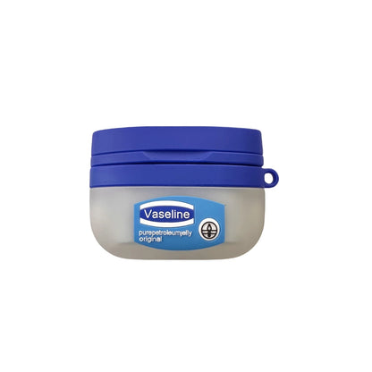 Vaseline jar with blue lid on a white background
