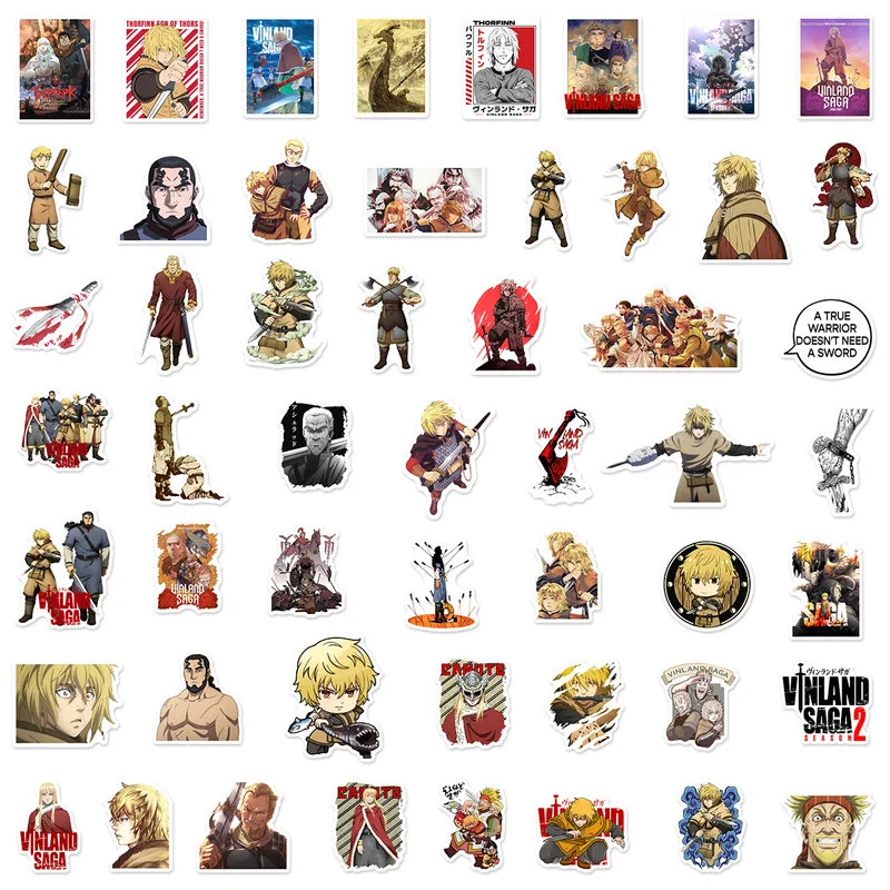 Collection of anime character figurines and illustrations on a white background