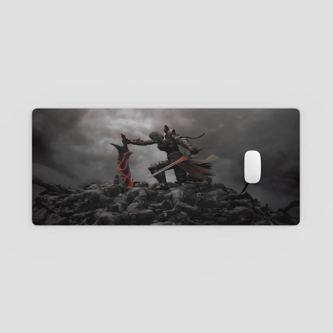 mousepad with a warrior design on a gray background