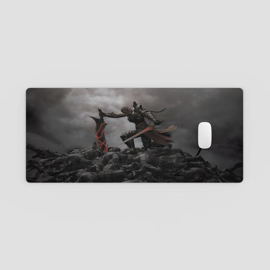 mousepad with a warrior design on a gray background