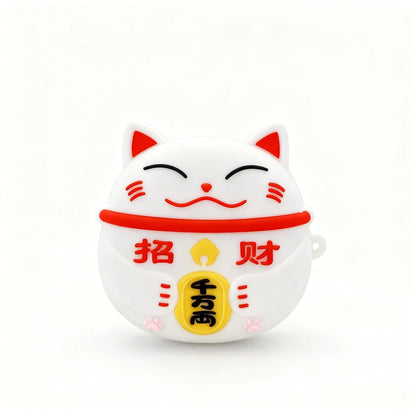 Silicone case shaped like a maneki-neko cat on a white background