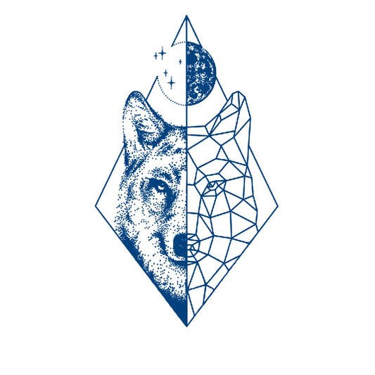 Wolf Semi-Polygon Dotted Art Semi-Permanent Jagua Tattoo