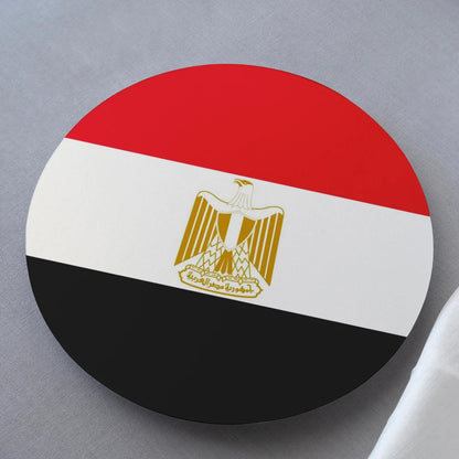 Round sticker with the flag of Egypt on a gray background