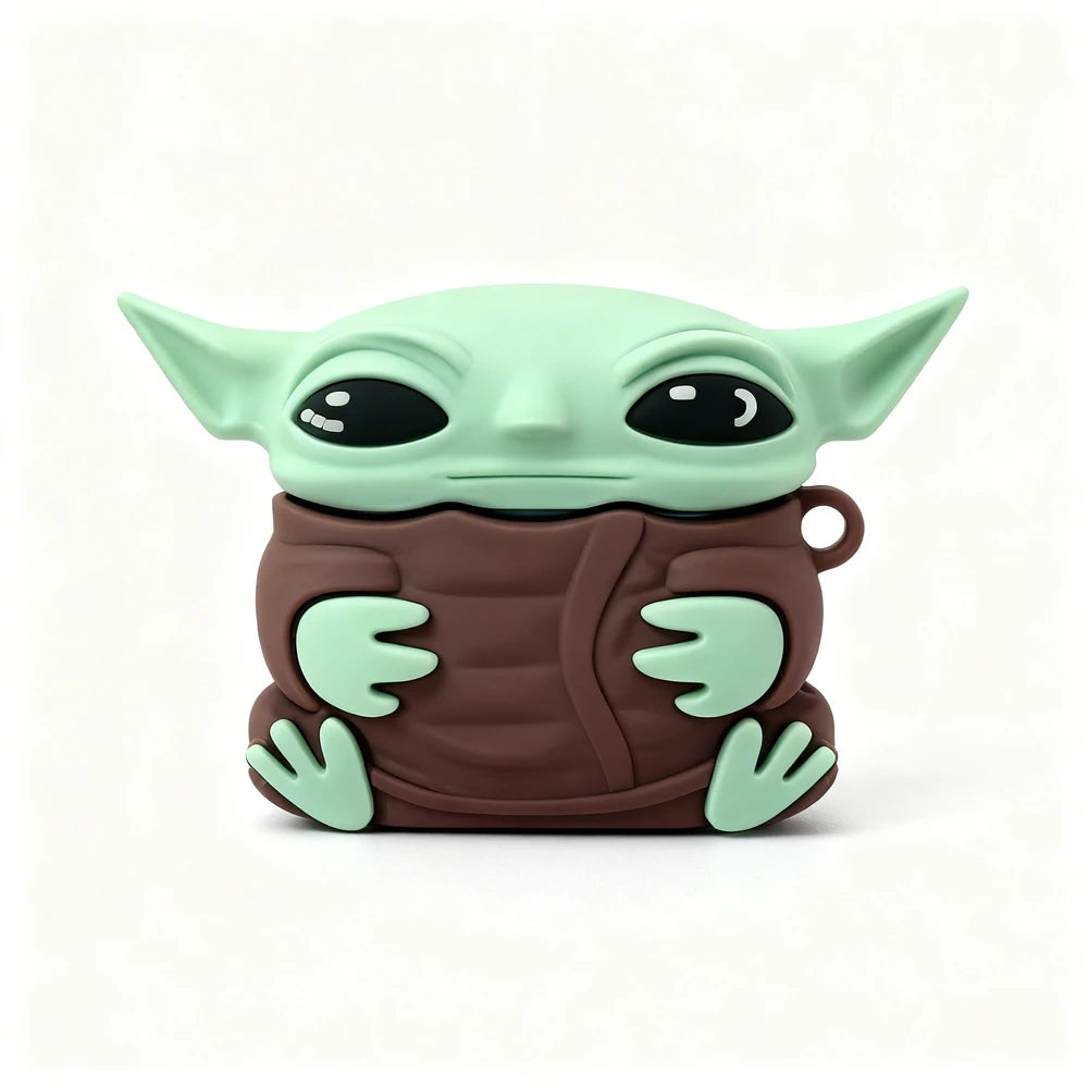 Silicone case shaped like a character with green head and brown body on a white background