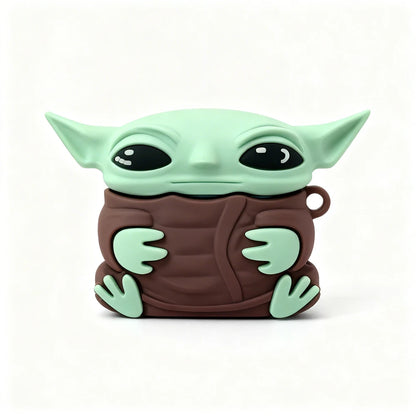Silicone case shaped like a character with green head and brown body on a white background