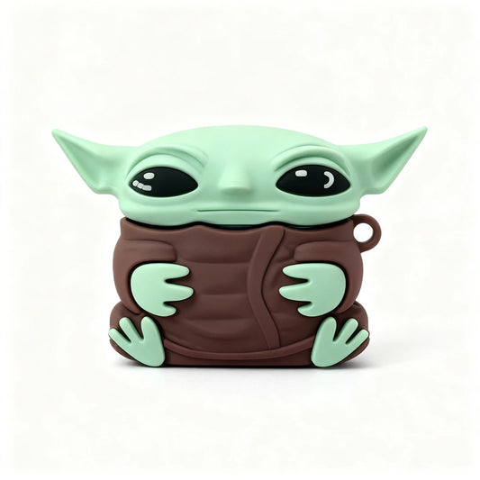Silicone case shaped like a character with green head and brown body on a white background