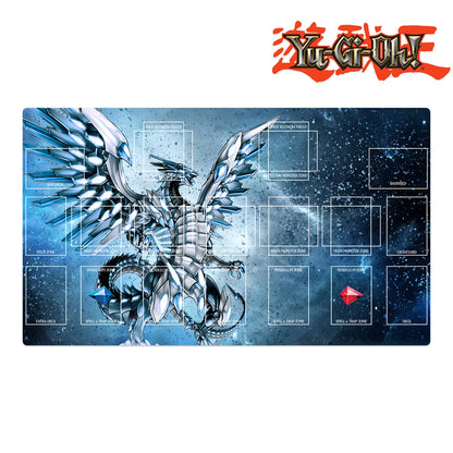 Yu-Gi-Oh! playmat with dragon design and branding on a white background