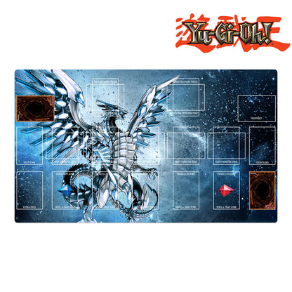 Yu-Gi-Oh! playmat with dragon design and branding on a white background