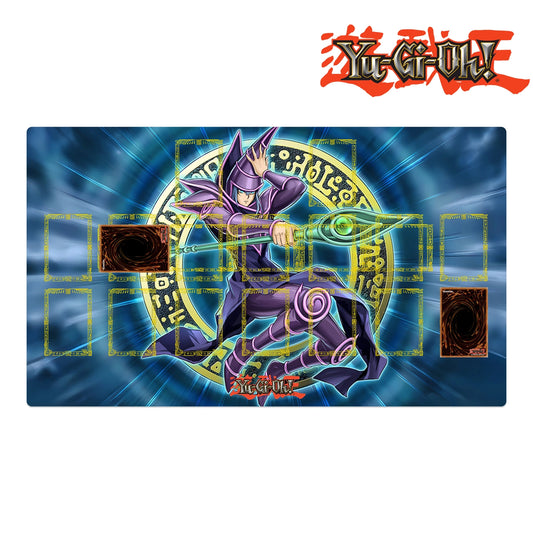 Yu-Gi-Oh! themed playmat with character design and branding.
