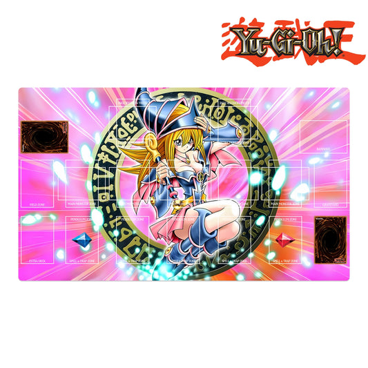Yu-Gi-Oh! playmat with character design on a colorful background