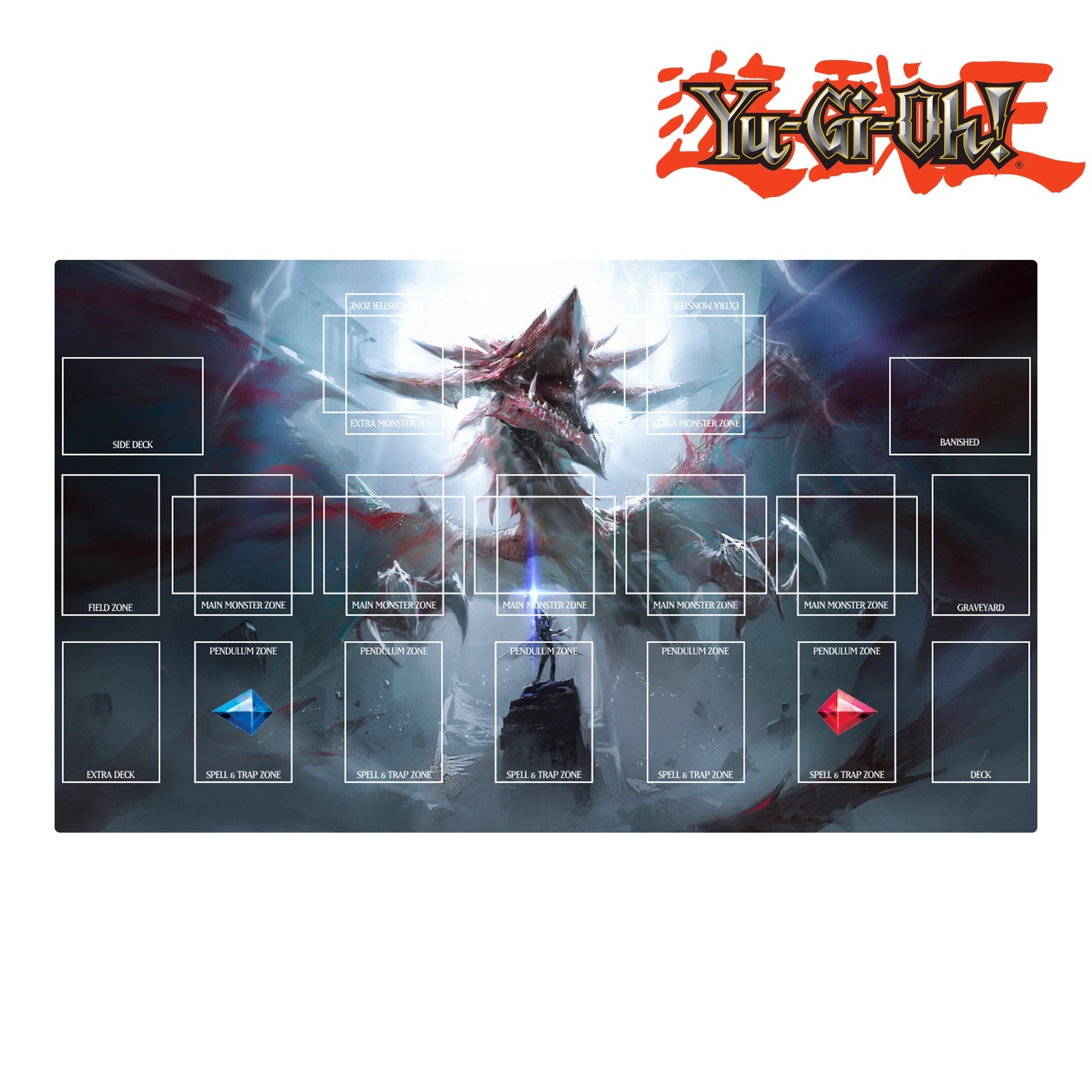 Yu-Gi-Oh! game mat with dragon design and branding