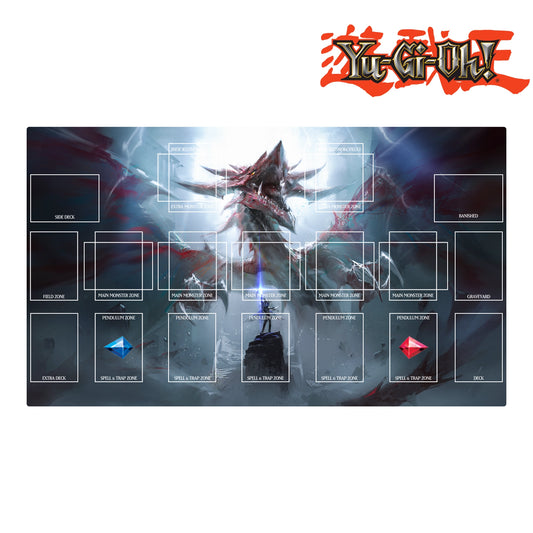 Yu-Gi-Oh! game mat with dragon design and branding