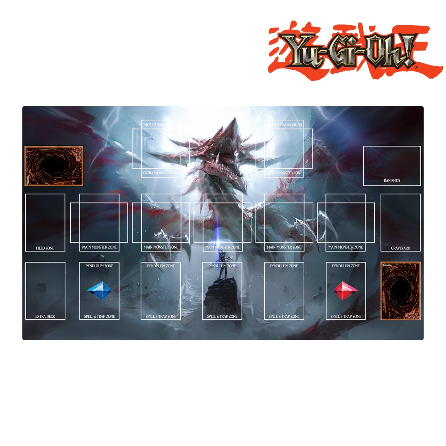 Yu-Gi-Oh! game mat with dragon design and branding