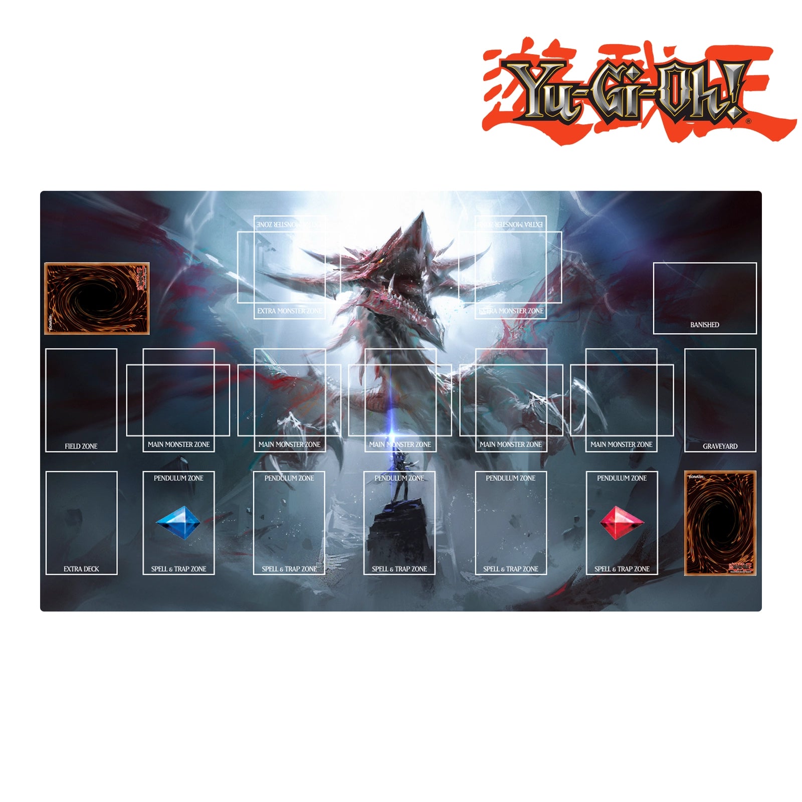 Yu-Gi-Oh! game mat with dragon design and branding