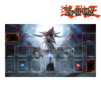 Yu-Gi-Oh! game mat with dragon design and branding