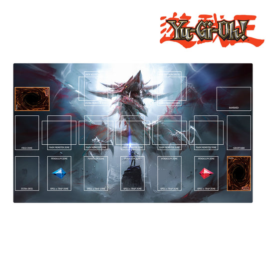 Yu-Gi-Oh! game mat with dragon design and branding