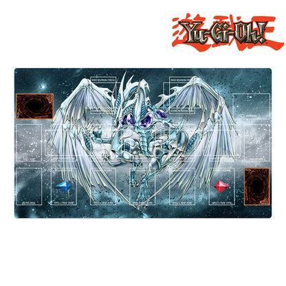 Yu-Gi-Oh! playmat with a dragon illustration on a dark background