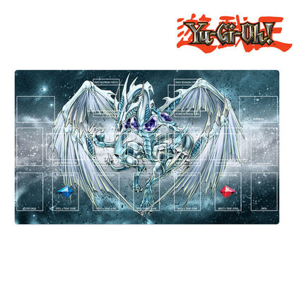 Yu-Gi-Oh! game mat with a dragon illustration and branding on a white background